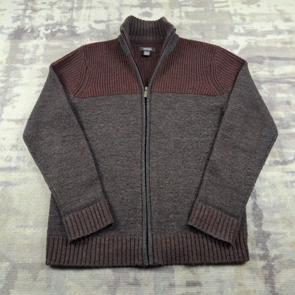 Kenneth Cole Reaction Mens Small Sweater Full Zip Cardigan Colorblock Maroon...